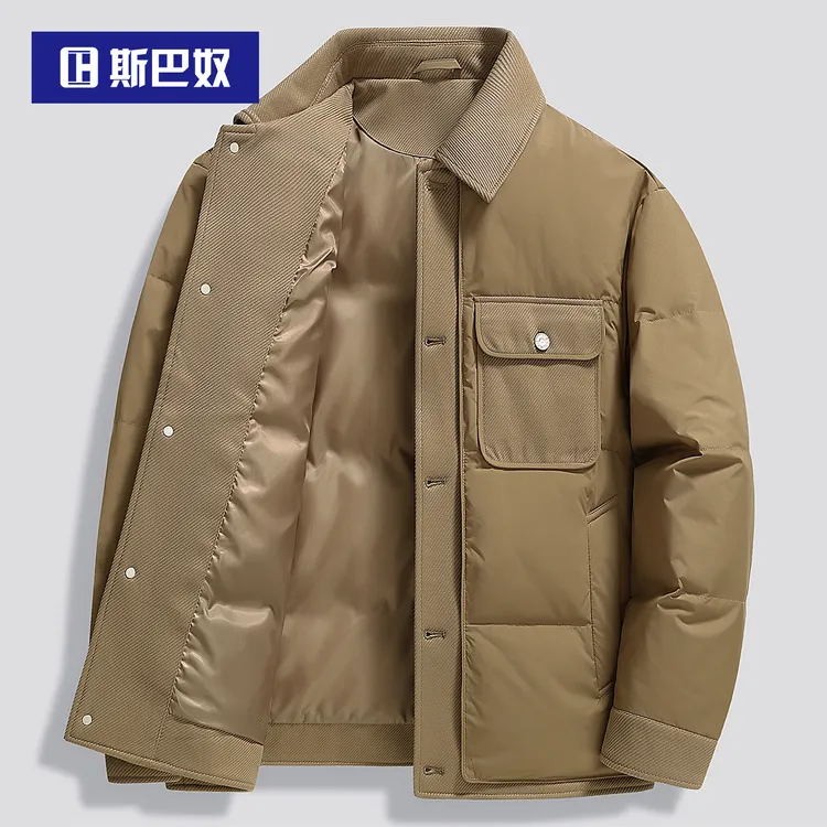 斯巴奴翻领羽绒服男短款2025冬季新款加厚鸭绒防寒保暖秋冬装外套