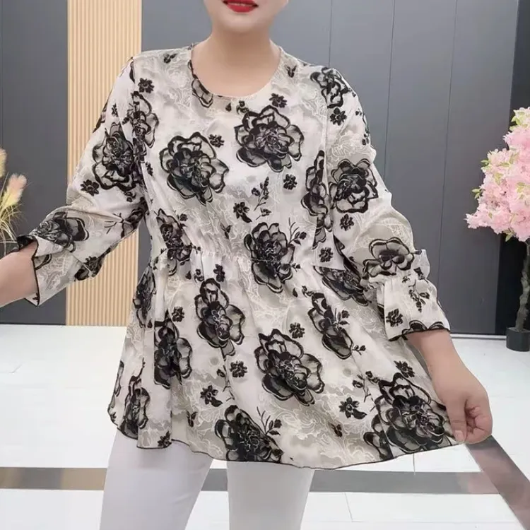 梦梦家8600款时尚减龄圆领洋气收腰长袖衫