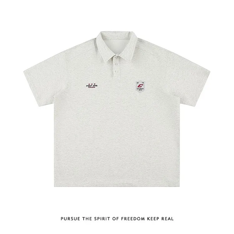 郑一爱穿搭 【学院Polo衫】夏季刺绣字母男生宽松休闲T恤短袖