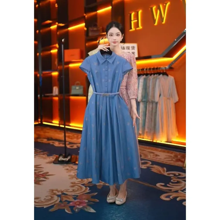 【赫尔温】设计师款帝青蓝时尚收腰显瘦连衣裙DHZFF52037