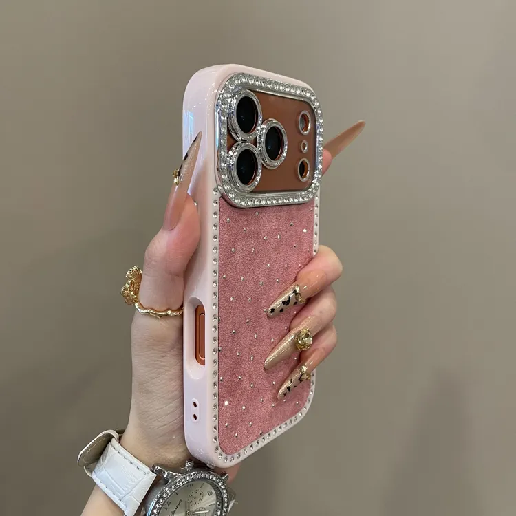高级感双面点钻绒布适用iPhone17pro手机壳16pm轻奢15时尚14pro女