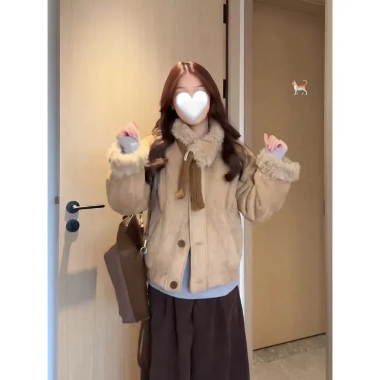 保暖休闲直下摆女冬季插肩袖加绒短外套长袖