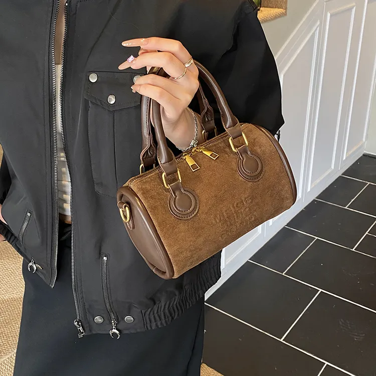 韩版秋冬新款复古绒面百搭单肩斜挎小包包枕头包波士顿手提女包潮