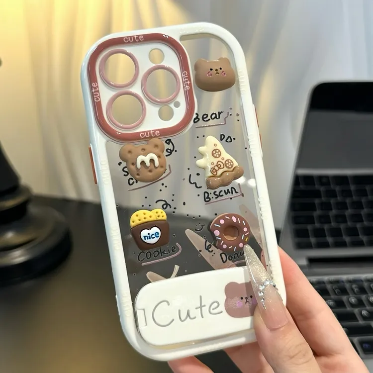 咖啡饼干小熊支架适用苹果16手机壳iPhone15华为70vivo小米14oppo