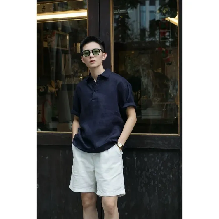 『100%亚麻 松弛透气』静奢老钱风亚麻轻薄透气休闲短袖纯色POLO衫