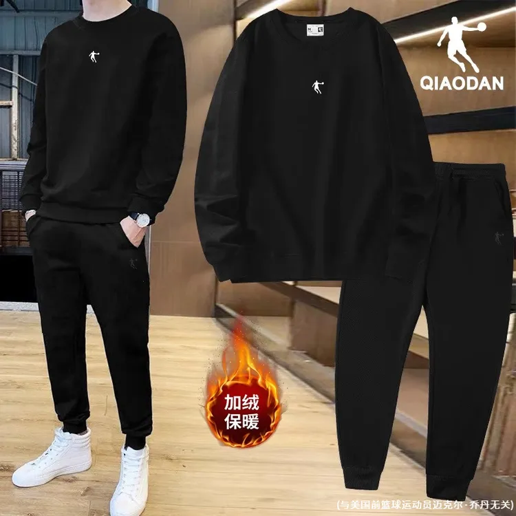乔丹旗舰加绒运动套装男冬季保暖官方正品加厚男士休闲宽松两件套