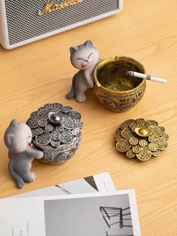 网红黑科技创意烟灰缸可爱高颜值居家客厅办公室送礼招财桌面摆件