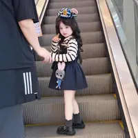 女童时髦套装2025秋季新款儿童条纹长袖内搭T恤女宝宝刺绣背带裙