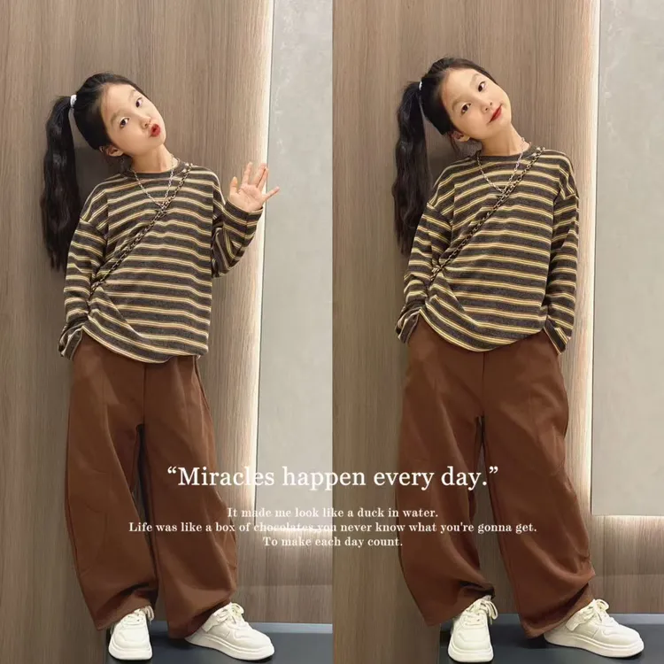 女童秋装长袖t恤2025新款韩系女大童内搭上衣儿童秋季条纹打底衫