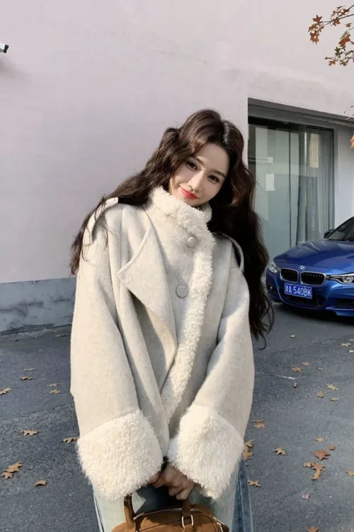 【有运补】冬季新款双面绒拼接毛短款外套