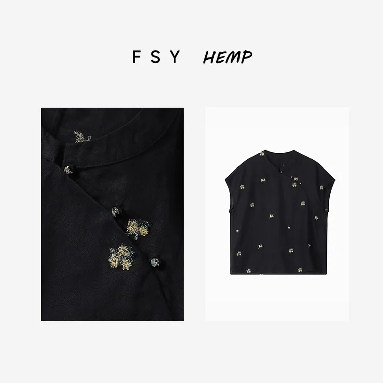 【珍姐专属】纯汉麻刺绣女士上衣斜襟新中式小衫浮世万千中国风