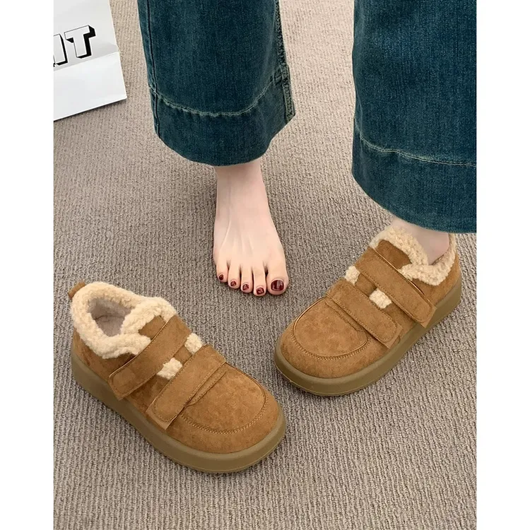 厚底加绒豆豆勃肯鞋女2024新款秋冬季雪地靴魔术贴美拉德乐福棉鞋