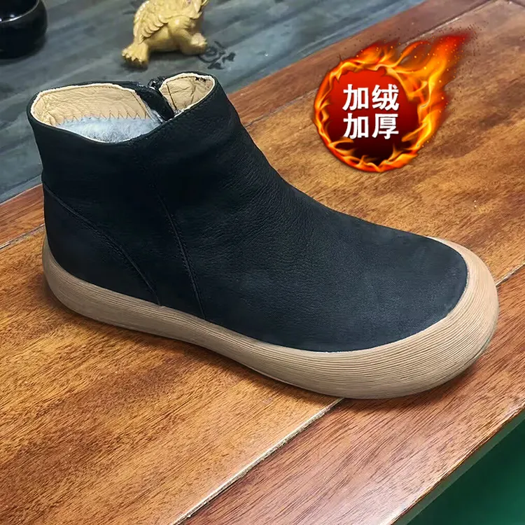 男士马丁靴加绒保暖高帮复古休闲鞋头层牛皮切尔西靴短靴东北棉鞋