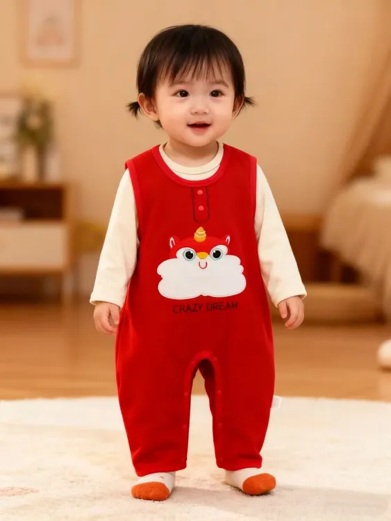 宝宝科密绒连体哈衣年款背带裤