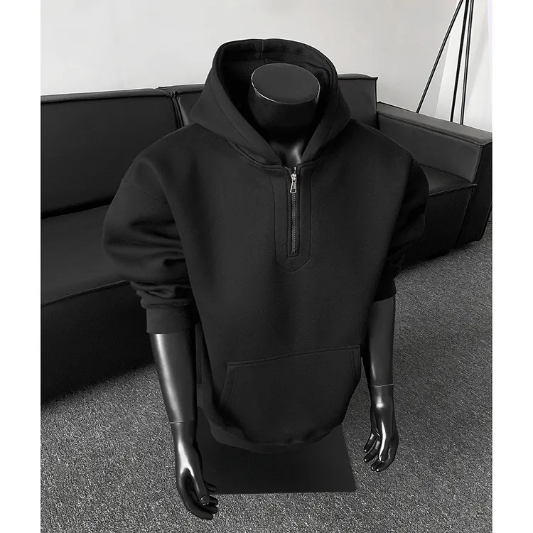 美式重磅纯色拉链连帽卫衣男高级感宽松立挺珠地棉休闲上衣外套潮