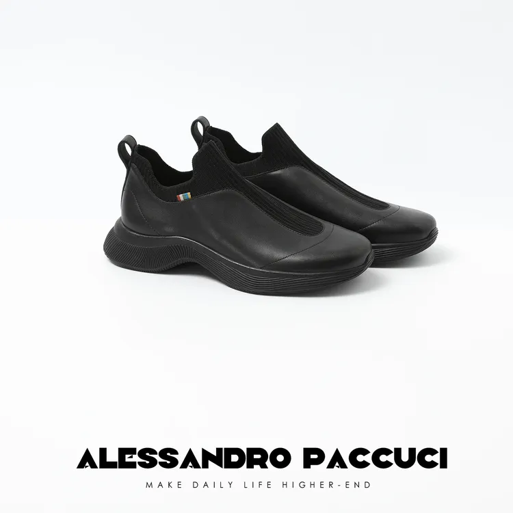 AP洛哥25028X 光面软牛皮拼接弹力飞织时尚休闲运动鞋