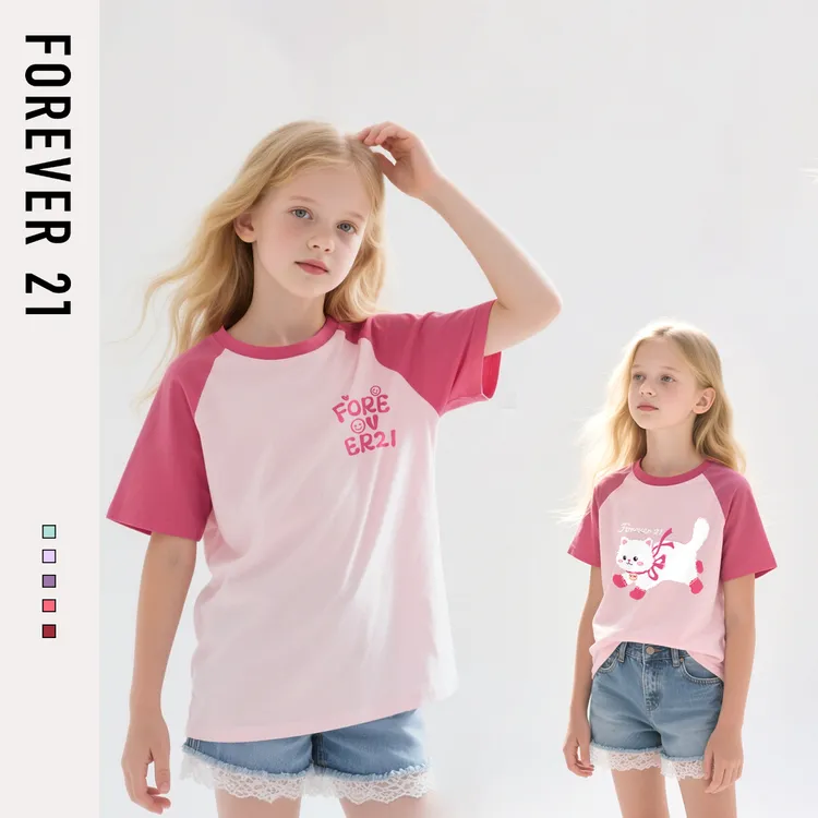 Forever 21儿童半袖纯棉t恤100%全棉夏上新童装甜美可爱女童上衣