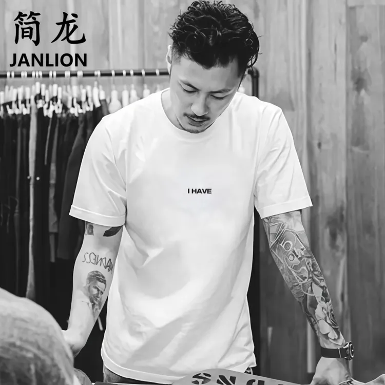 JANLION/简龙夏季短袖T恤男圆领ins潮流纯棉印花青春透气大码上衣