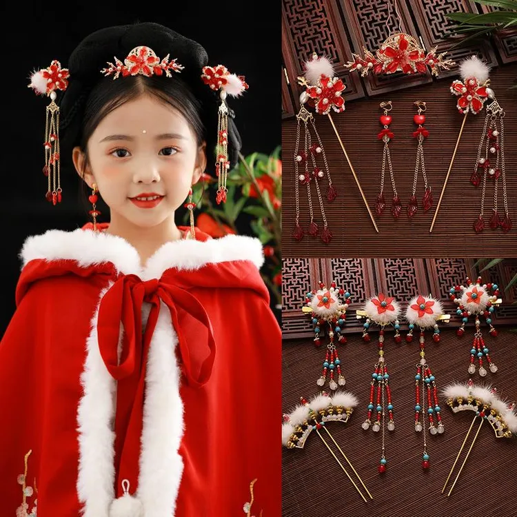 范哲萨汉服头饰女儿童超仙古风发簪中国风步摇流苏古装发夹女孩发