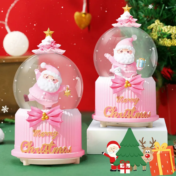 圣诞节水晶球音乐盒摆件飘雪旋转八音盒儿童男女友平安夜新年礼物