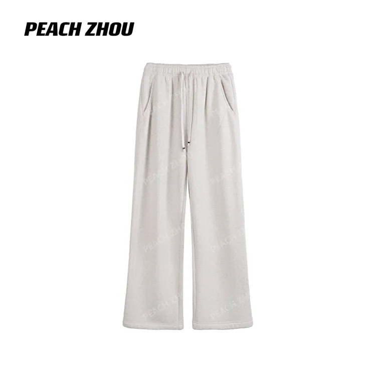 『PEACHZHOU』纯棉松软加绒基础宽松直筒休闲裤松紧腰运动阔腿卫裤