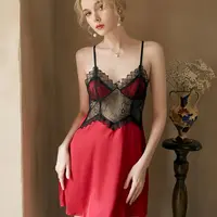 2025年ins新品性感纯欲风女士家居服聚拢吊带睡裙冰丝蕾丝睡裙
