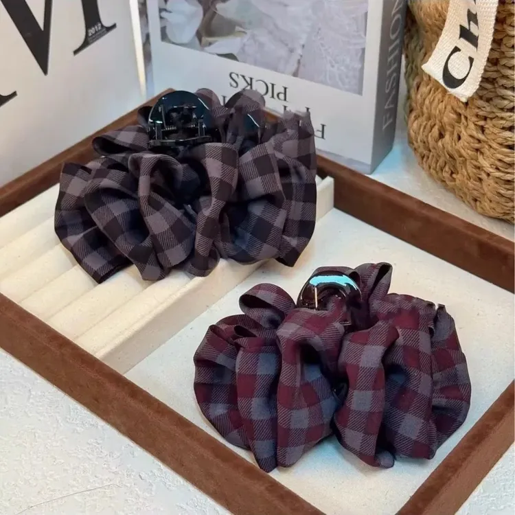 【新疆包邮】韩系格子云朵泡泡抓夹气质百搭韩系鲨鱼抓夹