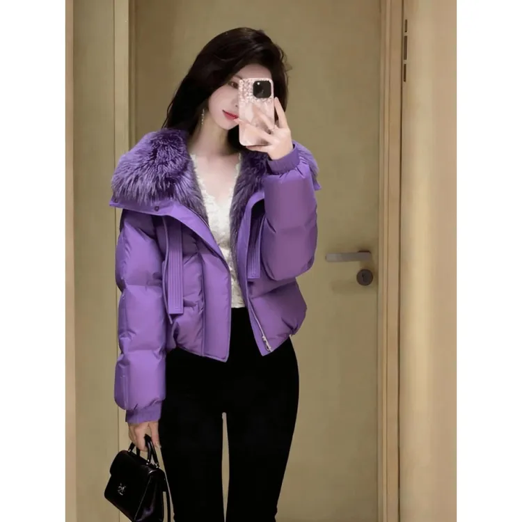 【现货】冬装厚外套紫色连帽棉服女2025新款气质减龄小个子保暖外套