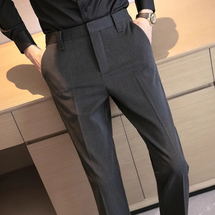 休闲西裤男高级感修身长裤商务免烫小脚西装裤英伦风正装西服裤子