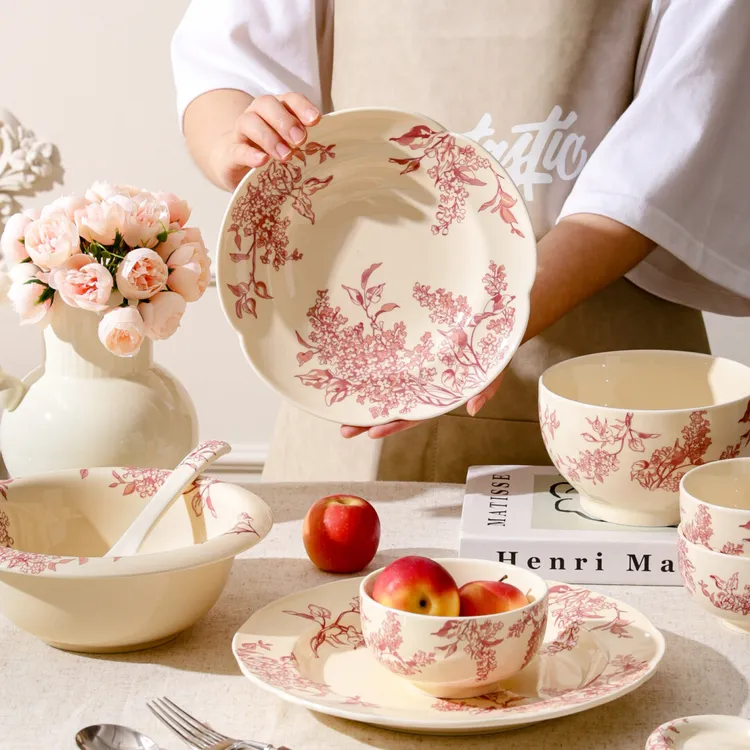 川岛屋丁香花海陶瓷盘子菜盘家用2025新款高级感碗碟深盘漂亮餐盘