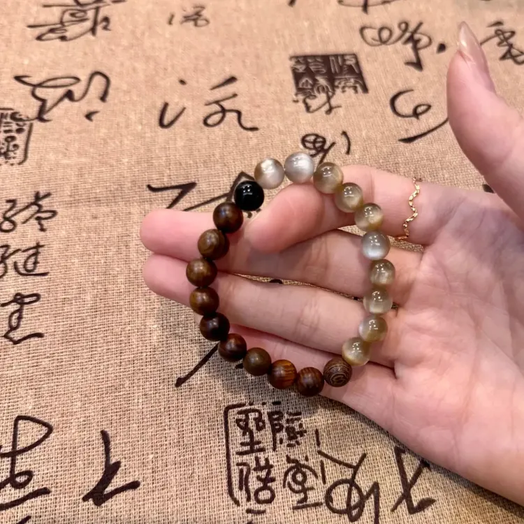 琉璃手链 爆款青山天然黑花梨猫眼原创手链中式手串国风情侣