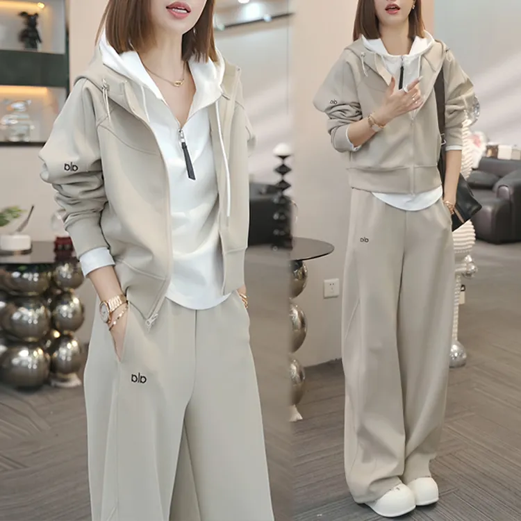 网红洋气炸街套装女2025年春秋新款连帽卫衣外套休闲阔腿裤两件套