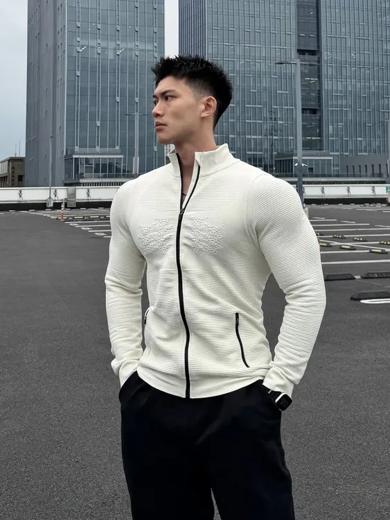 针织提花显壮中间层运动外套男女运动户外日常休闲夹克