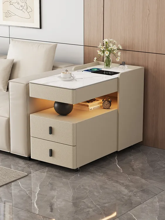 可移动实木沙发边柜简约现代小茶几多功能客厅沙发边几侧边柜子