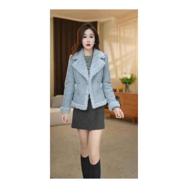 赛菲雅皮毛一体短款外套女2025冬季新款气质修身保暖显瘦小香风