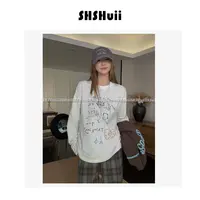 IN.SHuii【线条小猫】字母简约印花长袖打底T恤上衣/DKFD