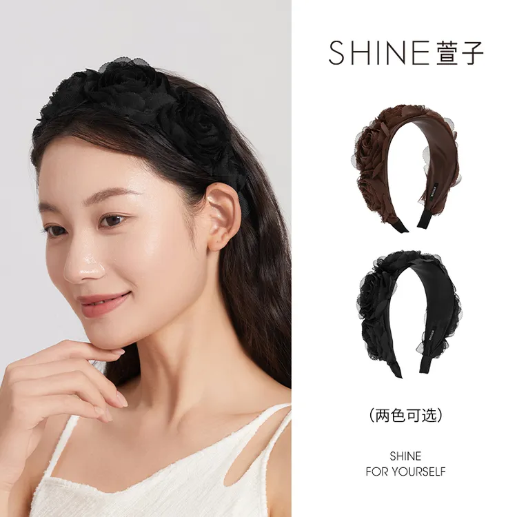萱子时尚花朵发箍网红两色精选网纱材质优雅洋气复古浪漫