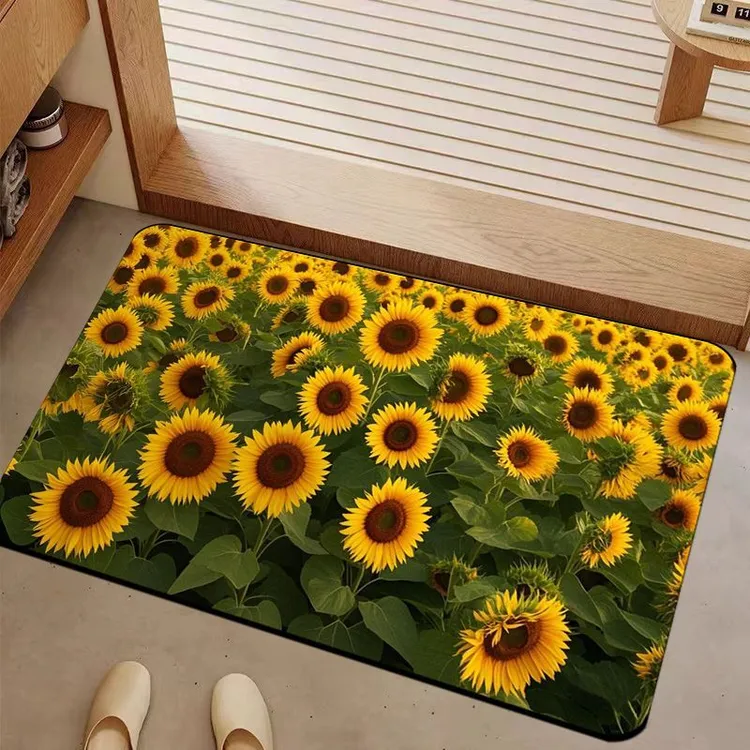  硅藻泥卫生间吸水速干地垫小清新花朵浴室防滑地垫防摔好打理垫