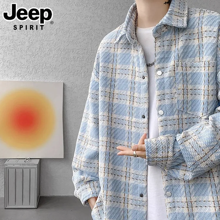 JEEPSPIRIT吉普港风日系复古千鸟格小香风夹克男士外套春秋款男款