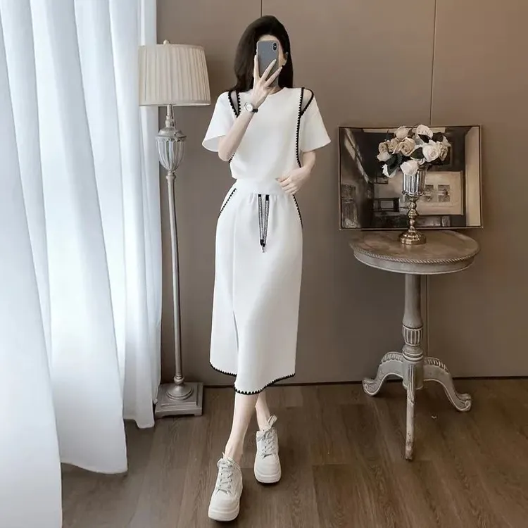 法式慵懒感洋气套装女2025夏气质老钱风黑色短袖上衣半身裙两件套
