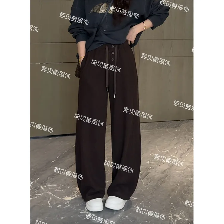熙贝薇6 欧货醋酸羊毛裤立体剪裁显瘦扣子抽绳休闲裤 G5535