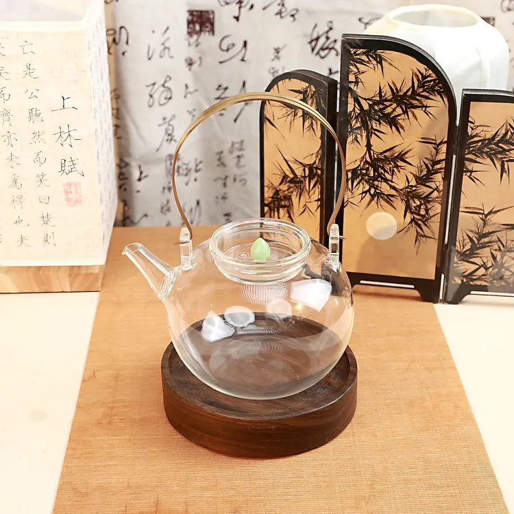 铜提梁把手高硼硅耐热玻璃专用大容量烧煮水煮茶壶煮花茶煮果茶