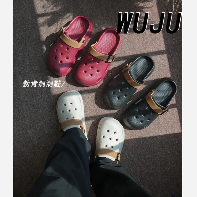 WUJU 男女情侣款勃肯鞋夏季外出拖鞋EVA包头新款一脚蹬穆勒鞋男款