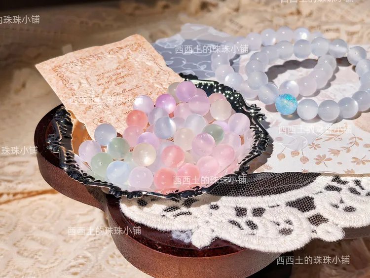 【个人单】 10mm 白色猫眼流光彩虹光变珠珠糖果色手工DIY珠子