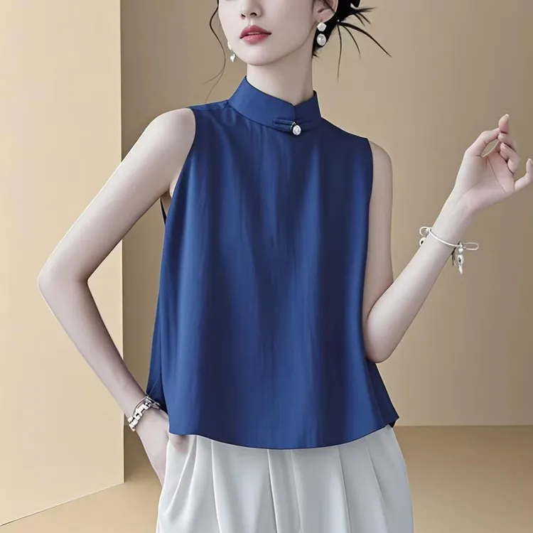 新中式无袖上衣小衫外穿女装衬衣爆款2025新款短袖夏宽松马甲衬衫