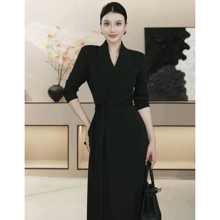 【晚风序曲】设计师款经典大气褶皱袖绑带气质风衣裙SHBZX622290