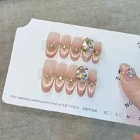 发现货【黑松露】10片手工穿戴甲猫眼香槟碎钻甲片（无收纳盒）气质