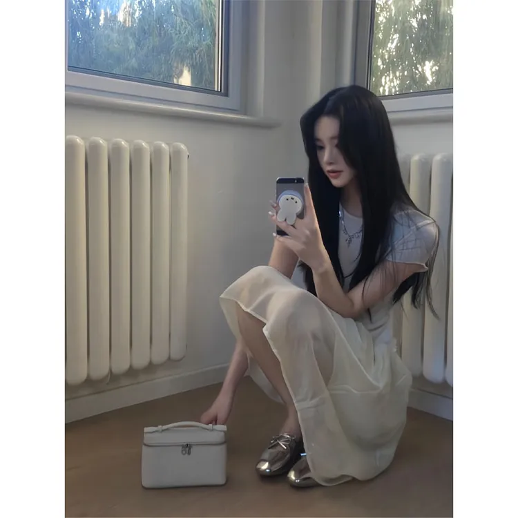 2025夏季纯欲风辣妹风短袖T恤性感甜辣妹透纱半身裙中裙a字半裙潮