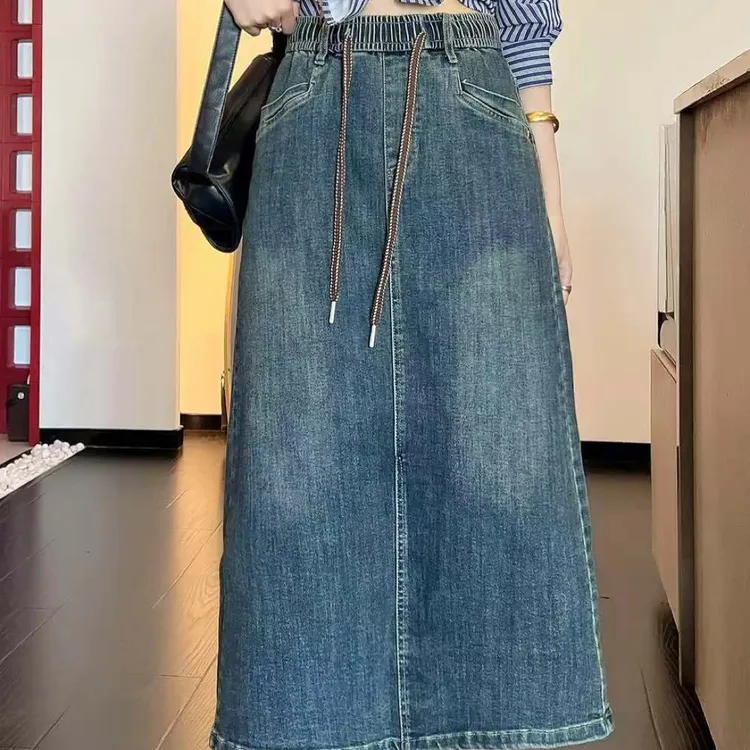 125款2025新款牛仔短裙女大码胖mm苹果身材高腰显瘦直筒半身裙子