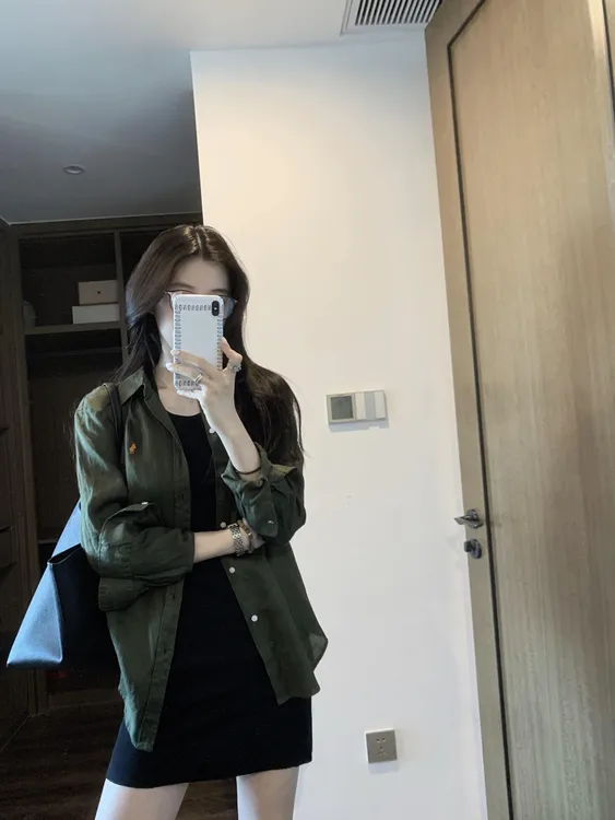 夏季新款韩系休闲百搭时髦洋气长袖衬衫上衣女修身显瘦连衣裙短裙